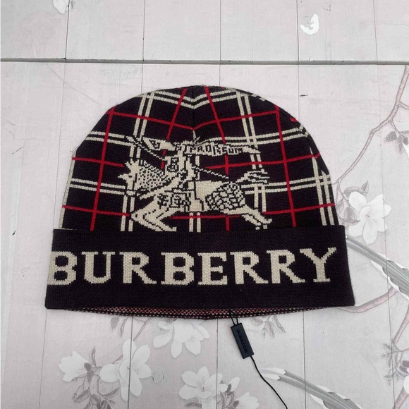 Burberry Black and Red Plaid Knit Hat - Picture 1 of 4